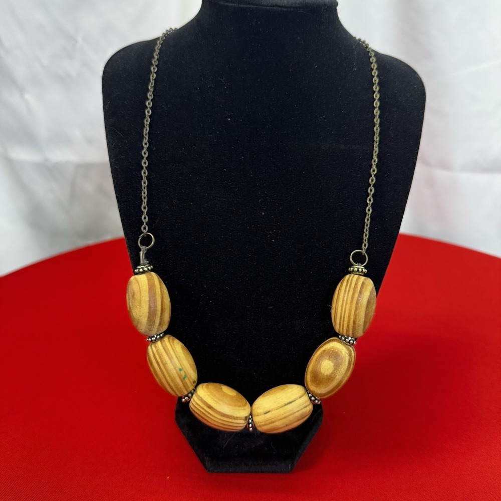 Vintage Gold Tone‎ Wooden Beaded Necklace